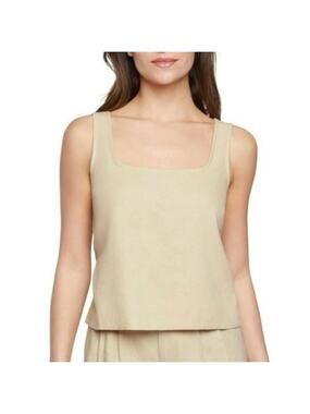 Express Linen Blend Sleeveless Tank Top in Cream tan minimalist solid casual NWT